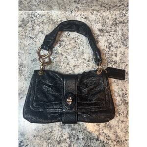 Coach Parker Baguette black shimmer buffalo leather purse/bag